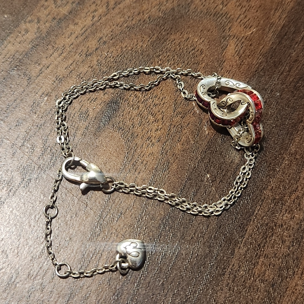 Brighton RED CRYSTAL INTERTWINED HEARTS BRACELET DAINTY CHRISTMAS Silver NEW